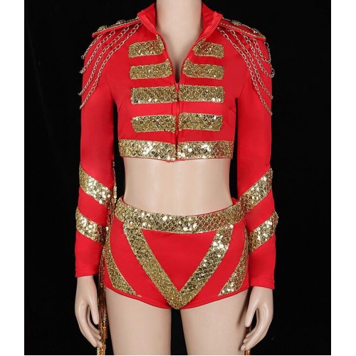 Women's jazz dance costumes red female hiphop cheerleader dj ds photos cosplay performance competition outfits costumes